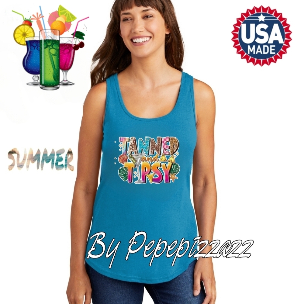 Tanned And Tipsy Tank Top Handmade DTF GRAPHICS